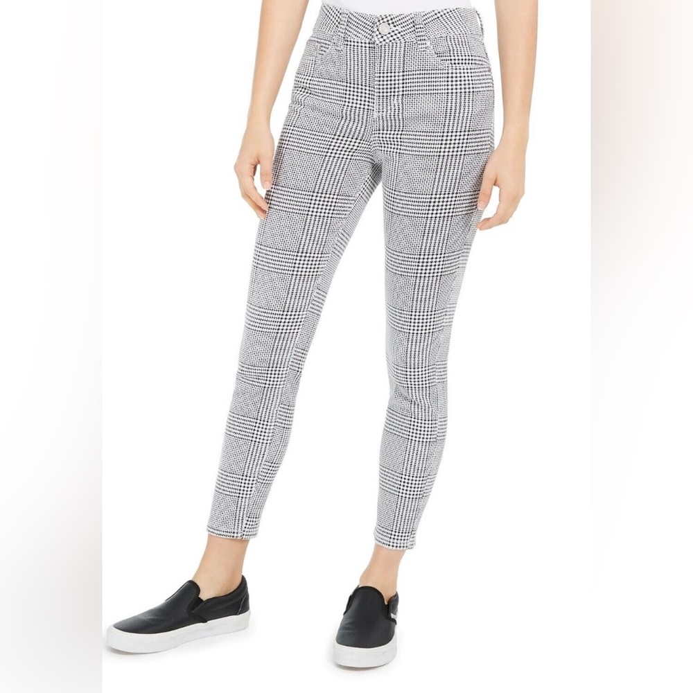 Indigo Rein - High Rise Fashion -Plaid Black/White- Ankle Skinny Jeans -Size: 24